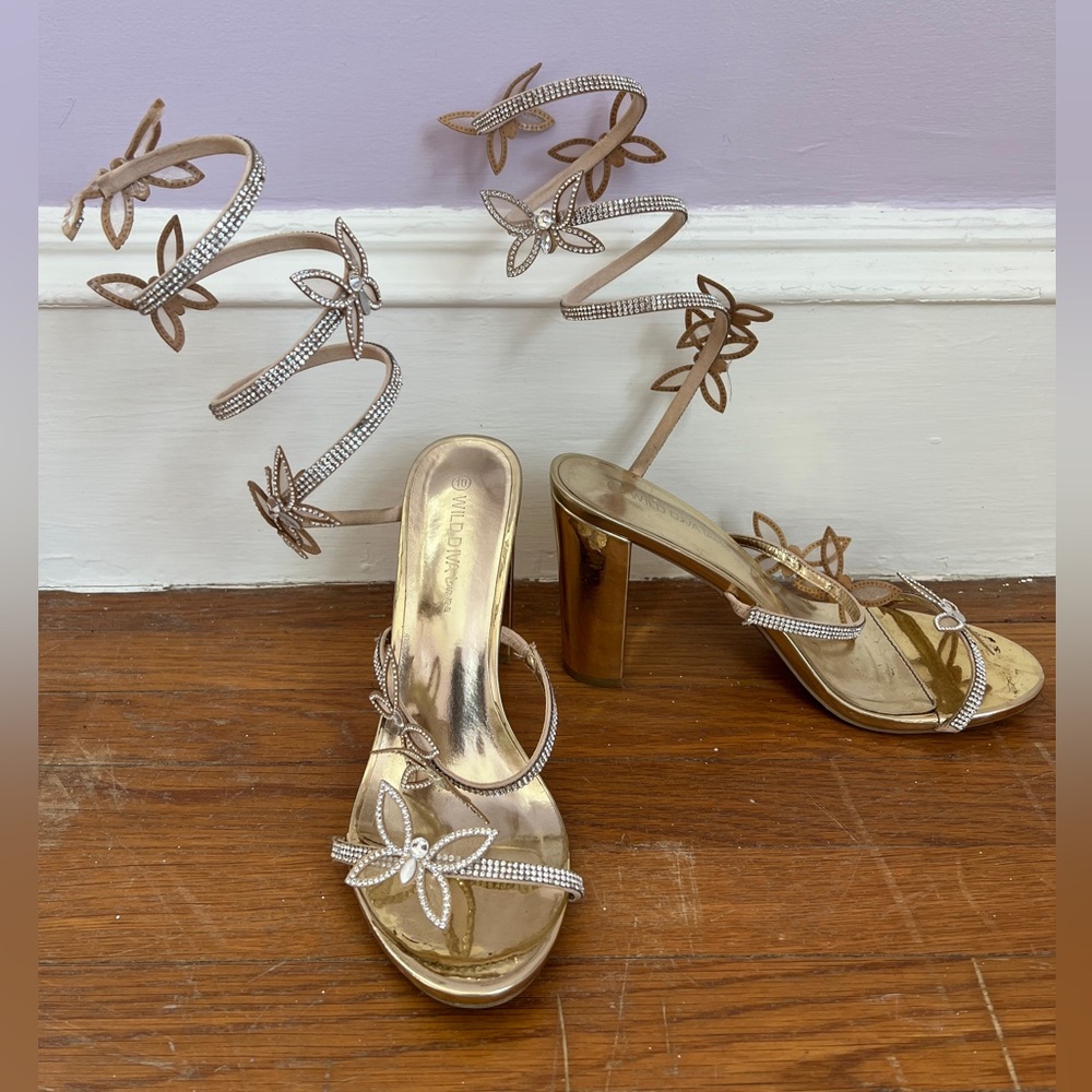 Sparkly Butterfly Wrap Around Stiletto Heels